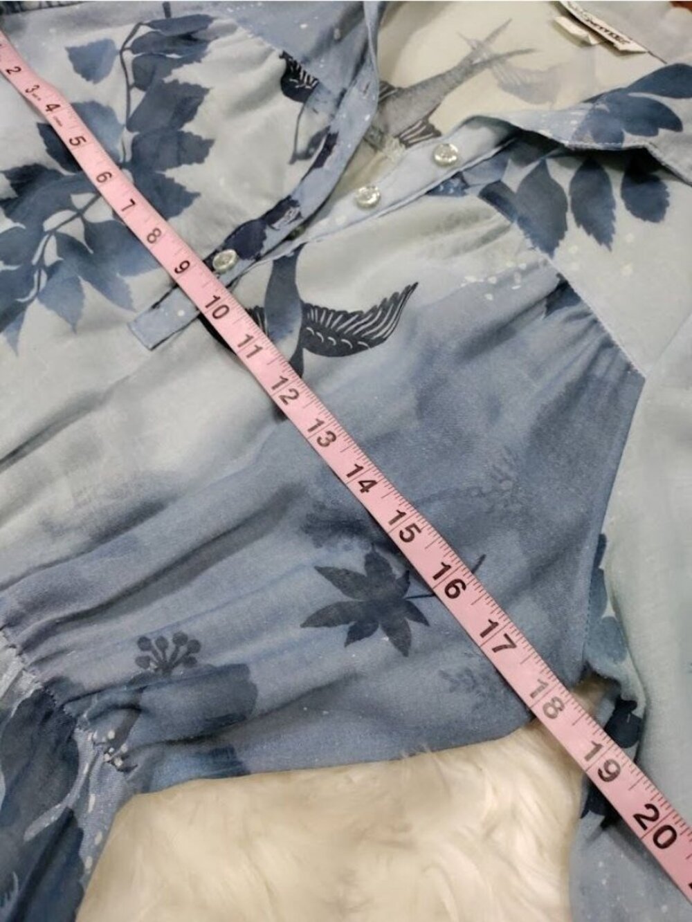 VTG 60's Petites By Penny Young Floral Bird Print Midi Dress Blue Womens Size 10 - Picture 8 of 15